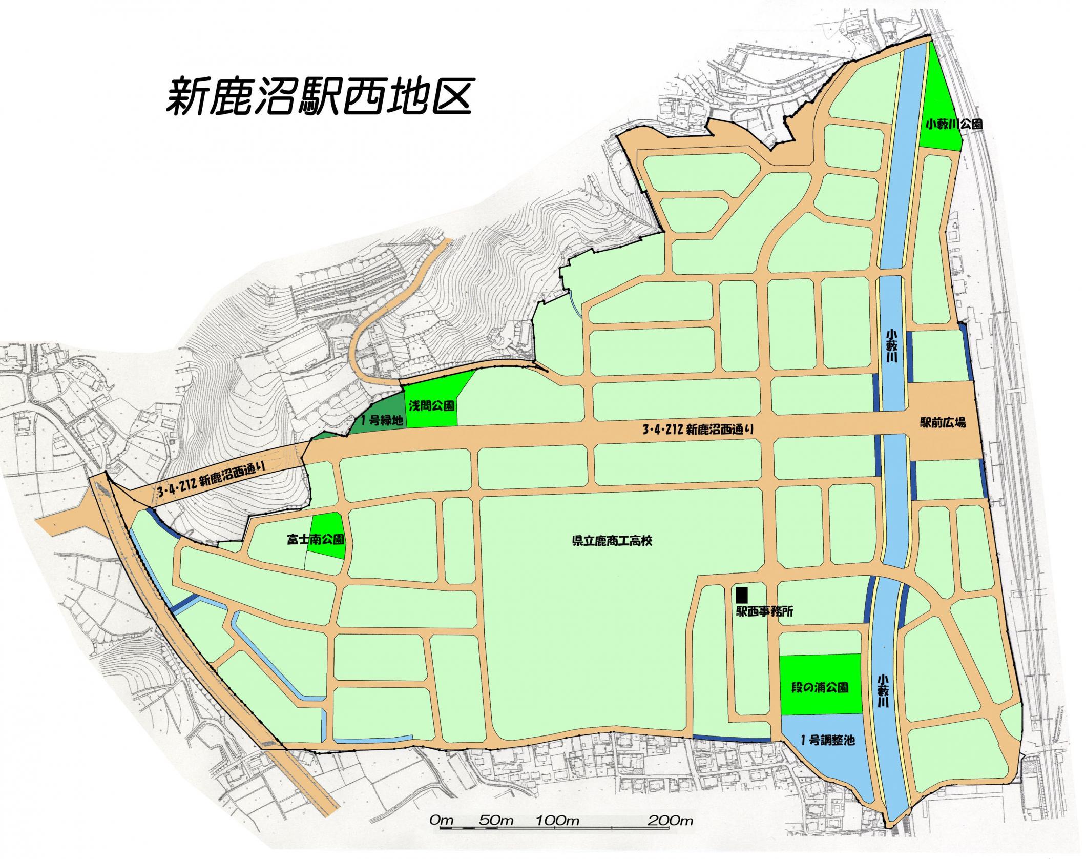 位置図）新鹿沼駅西地区（着色）これは原本保存