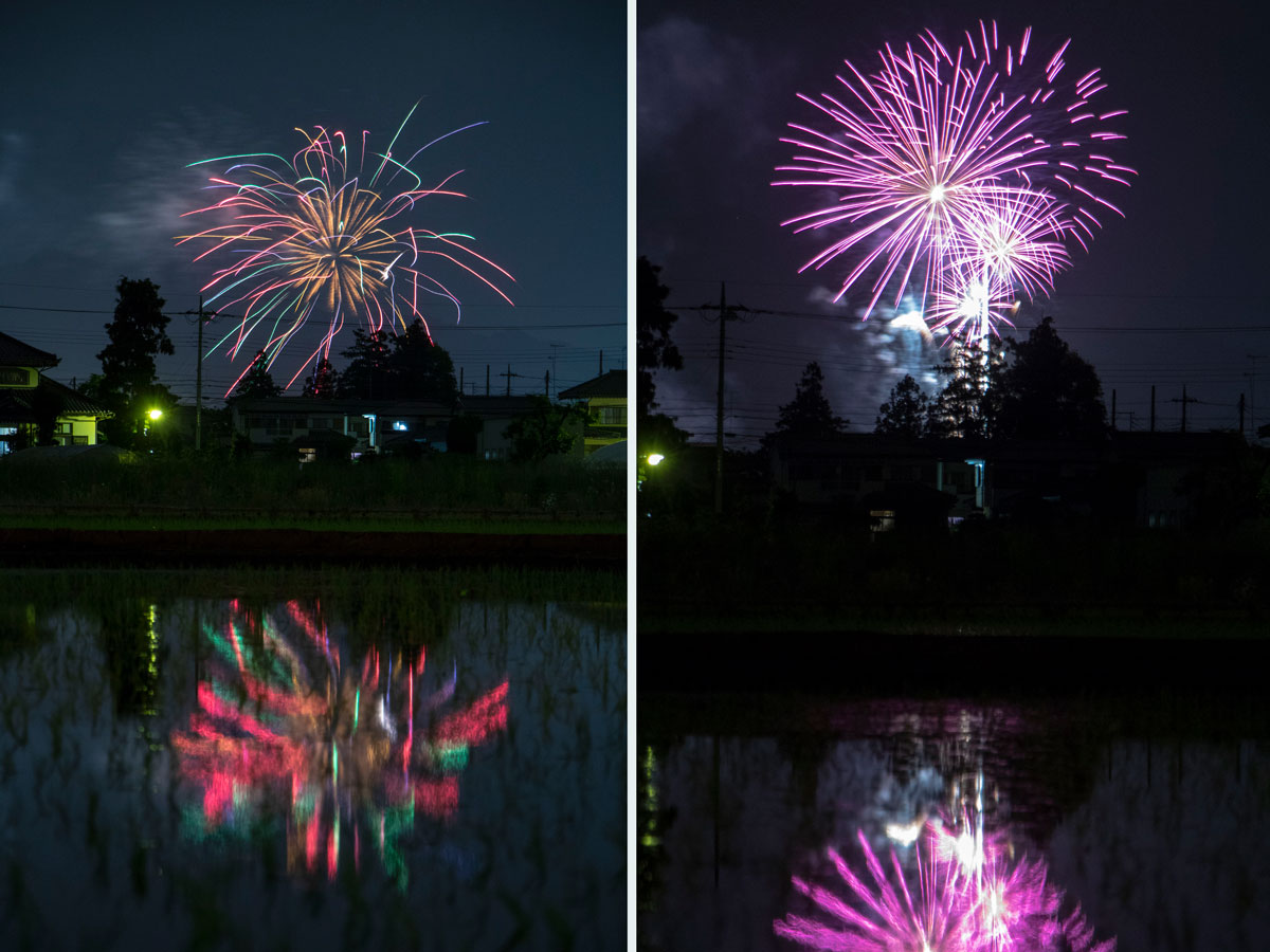 水面に映る花火