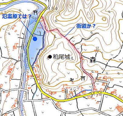 粕尾城周辺地形図－国土地理院地図