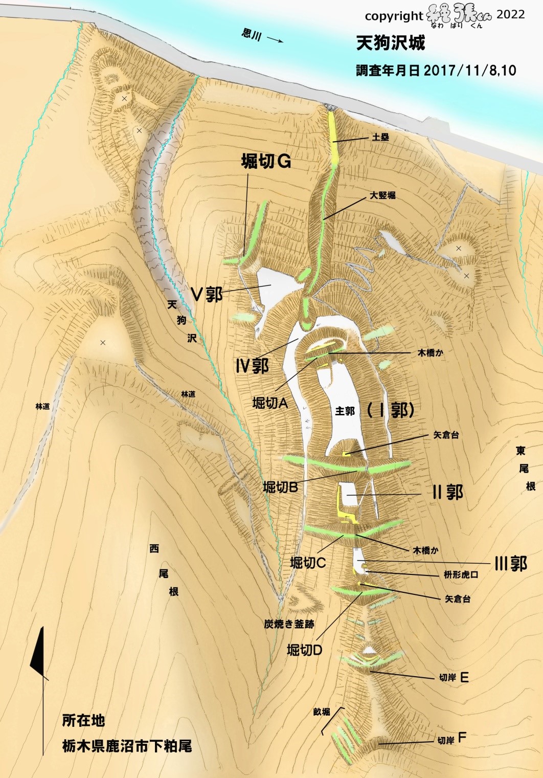 図1－天狗沢城縄張り図（上が北）